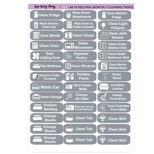 Monthly Cleaning Chores Tasks Housework Planner Stickers | For Use With All Planners L48-16