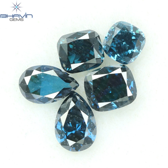 0.45 Ct/5 Pcs Cushion-Pear Shape & Blue Color Natural Loose Diamond For Wedding Ring, Pendant, Earring, Jewelry /Sku Tfs-18