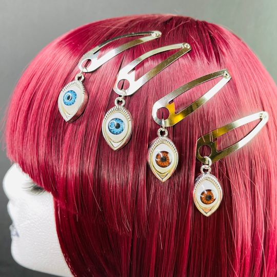 Chunky Blue Red Eyes Hair Clips Eyeball Pins Set Of 4 Or 2 Super Sick Rad Punk Rock Gothic Weird Piece Baddies Accessories Jewelry