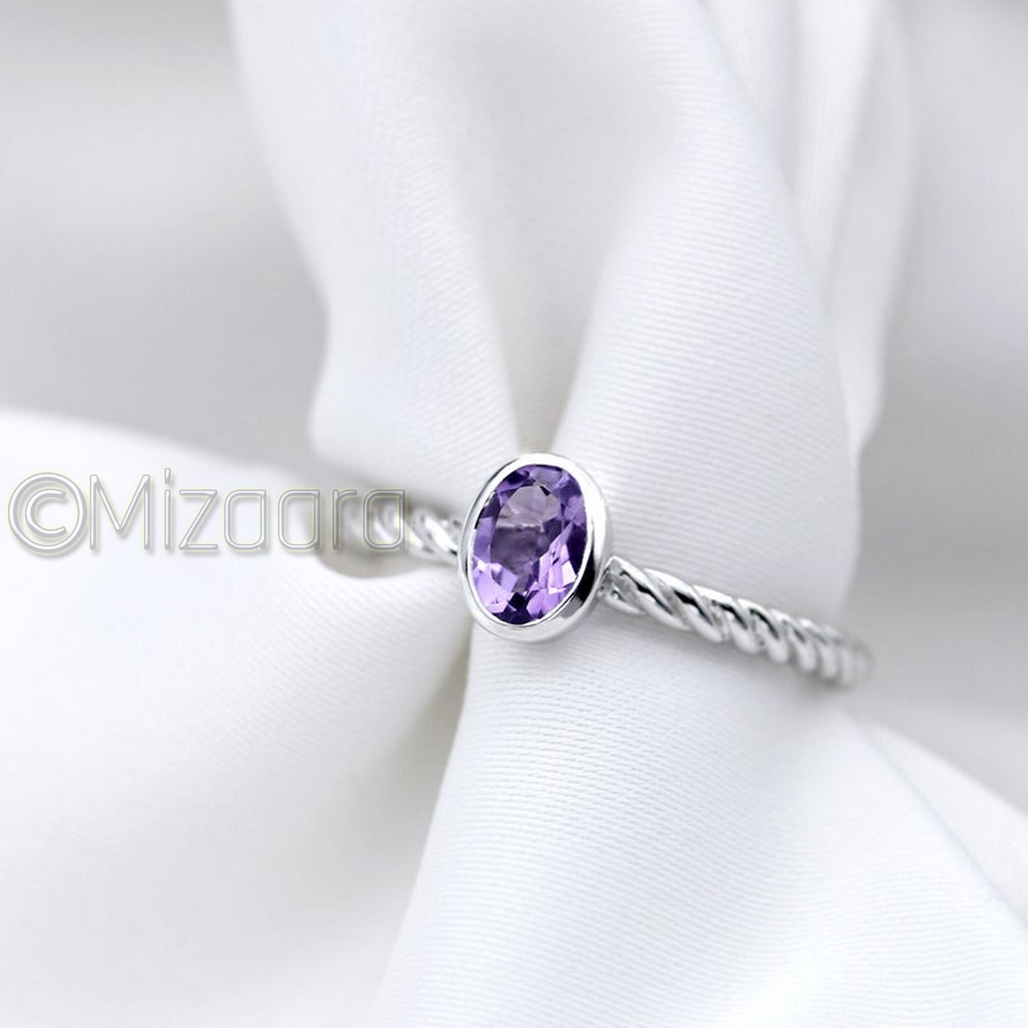 Amethyst Rope Ring Womens Jewelry, Twisted Wire Promise Ring Natural February Birthstone Mother's Day Gift Sterling Silver