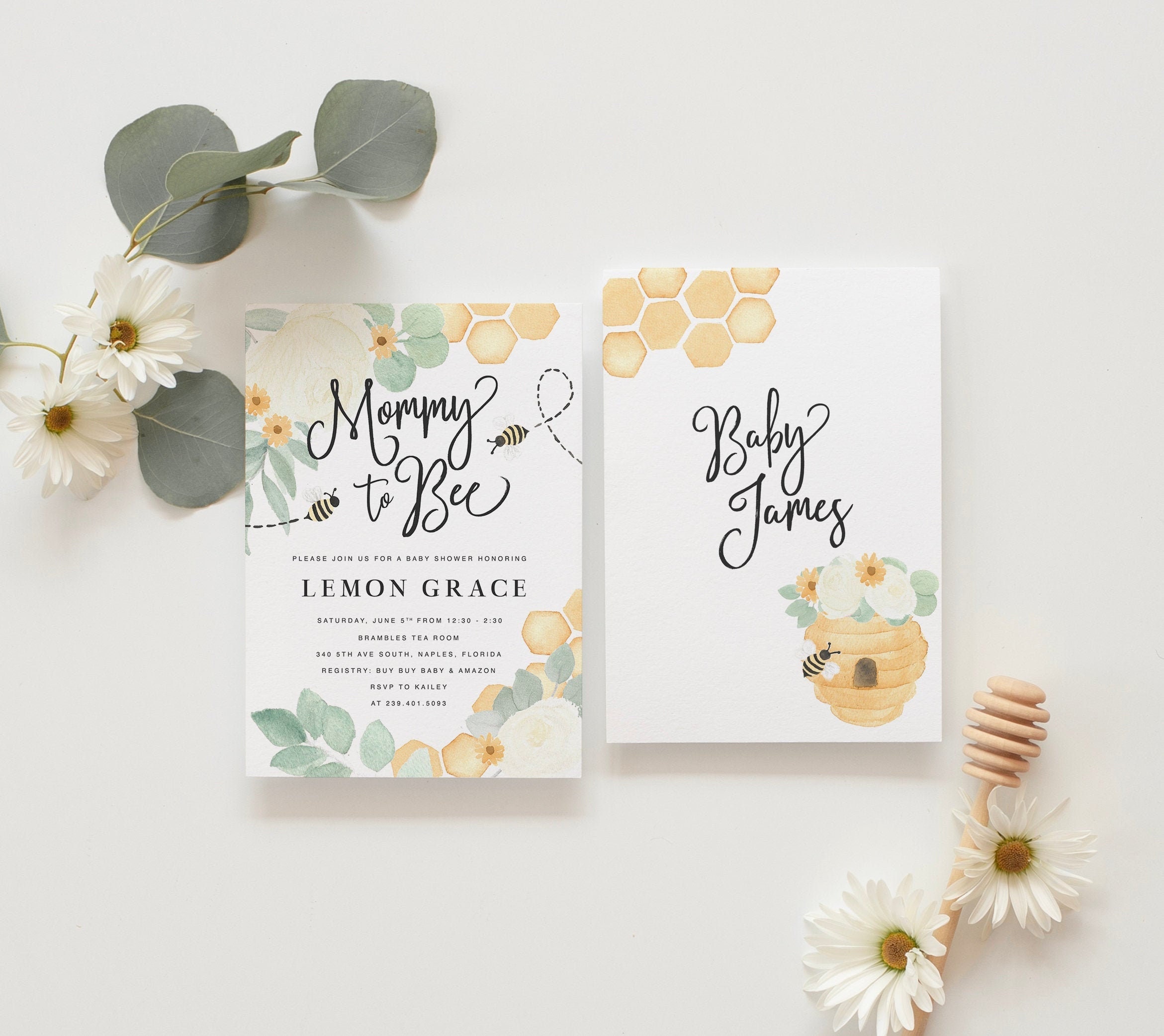 Bee Baby Shower Invitation, Honey Mommy-To-Bee Invitations, Gender Neutral