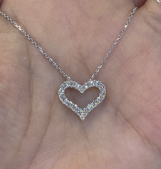 Diamond Heart Pendant, 18K White Gold Genuine Necklace, Pendant Charm