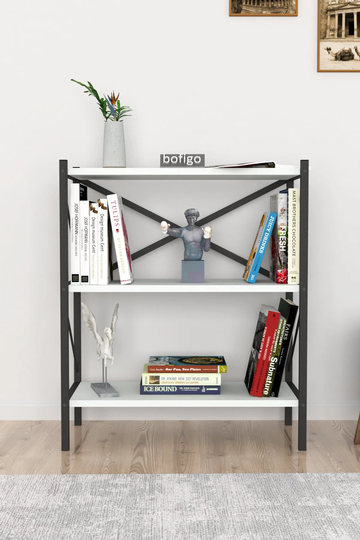 Bofigo Decorative 3 Shelves Bookcase | Bookshelf Living Room Rustic Minimalist Solid Wood Shelf