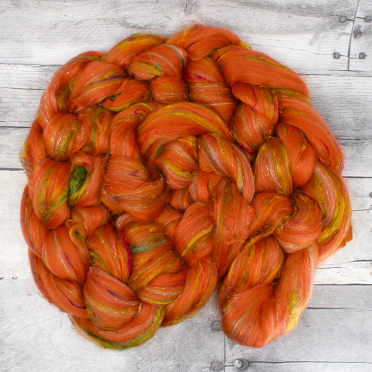Merino/Bamboo Sari Silk Gold Stellina, 4Oz, Combed Top Signature Blend, Wool Roving, Soft For Spinning, Spinning Fiber