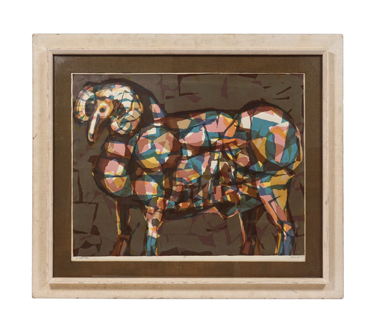 1963 William Haendel Lithograph On Paper "Great Ram" Mid Century Modern