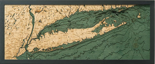 Long Island Sound 13.5" X 31", Laser-Cut, 3-Dimensional Topographic Wood Chart/Lake Art Map