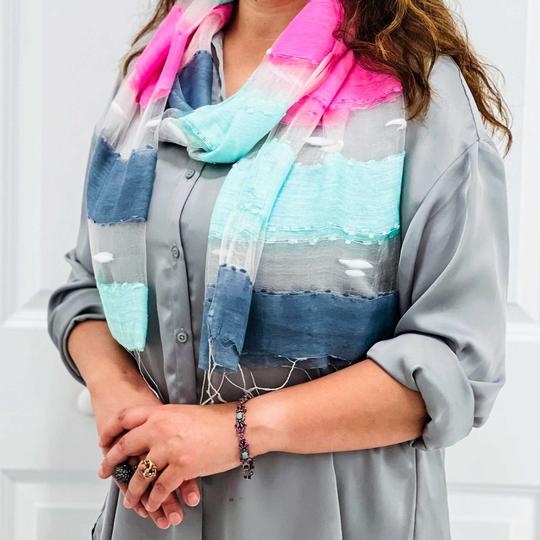 Green/Pink Silk Linen Blend Scarf