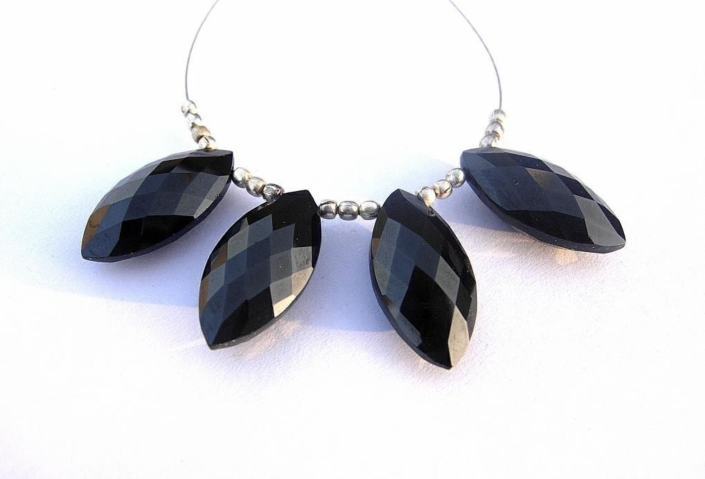 4 Pcs 20x10mm Natural Black Spinel Faceted Marquise Briolettes - Loose Gemstone Diy Jewelry Making Beads Wire Wrapping Earrings Pair