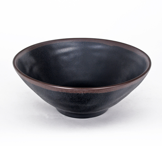 Japanese Style Tenmoku Melamine Round Rice Noodle Udon Ramen Pho Bowl Black Stone Matte Finish Durable Restaurant Use