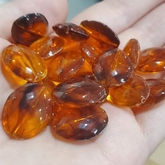 10Pcs 20mm Amber Acrylic Beads Oval Diy Jewelry Making Bead Textured USA Shipping Resin