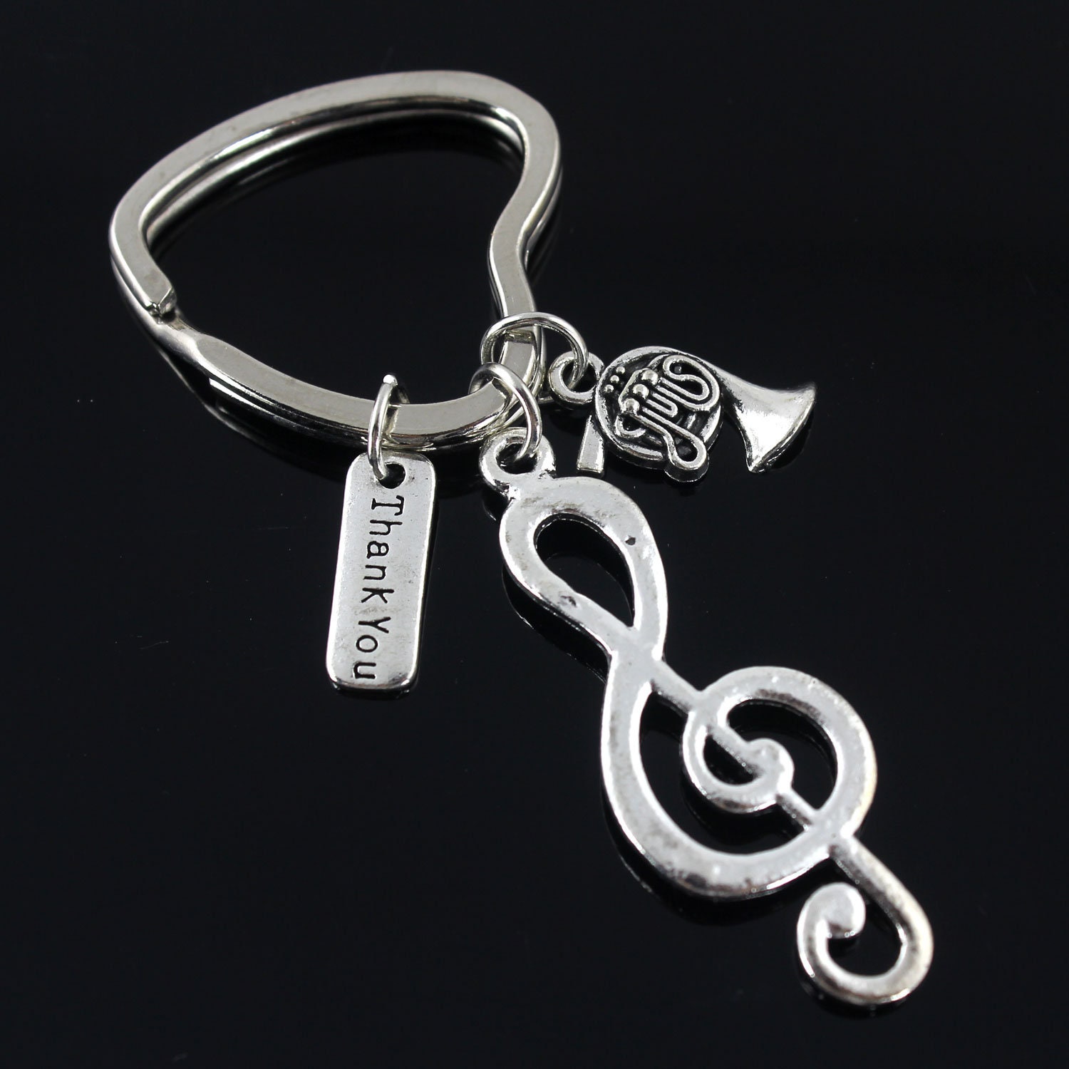 Horn Keychain, Music Charm, French Keyring, Gift, Music Bands Keychain, Thank You Keychain