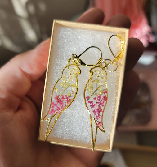 Handmade Beautiful Real Flower Lovebird Earrings | Nature Inspired Jewelry Gardener Gift