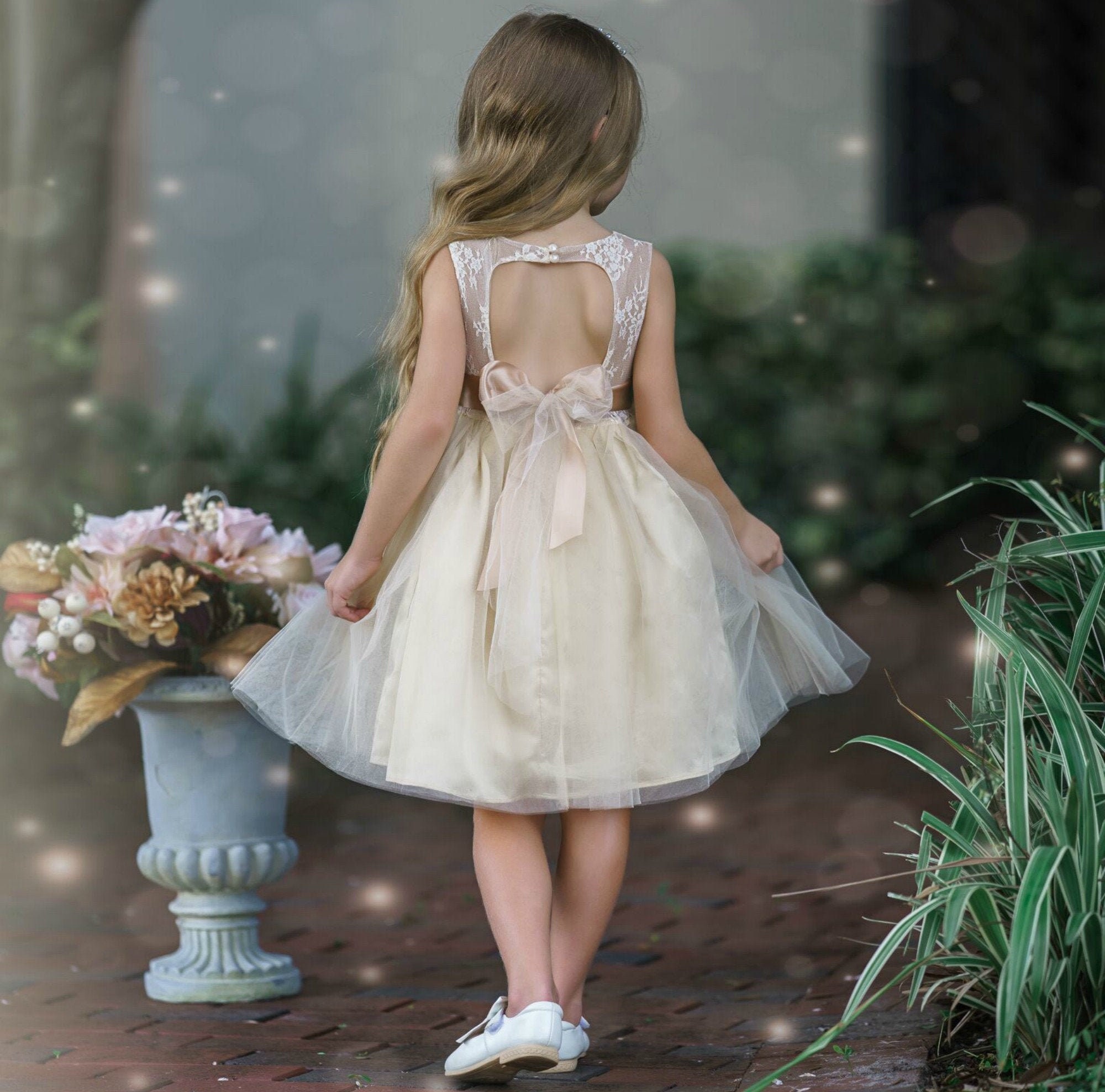 Champagne Flower Girl Dress, Flower Girl Dresses, Ace Flower Dress, Tulle Rustic Dress, Toddler & Baby Dress 28