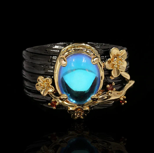 Black S925 Sterling Silver Hollow Moonlight Gemstone Ring Luxury Temperament Red Embellishment Gold Enamel Gift For Her