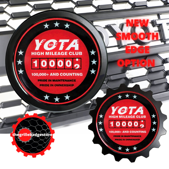 Yota High Miles Club 100K Aluminum 3.75" Grille Badge Fits Toyota Honey Comb Grilles Compatible W/Many Tacoma 4 Runner Fj Cruiser Tundra
