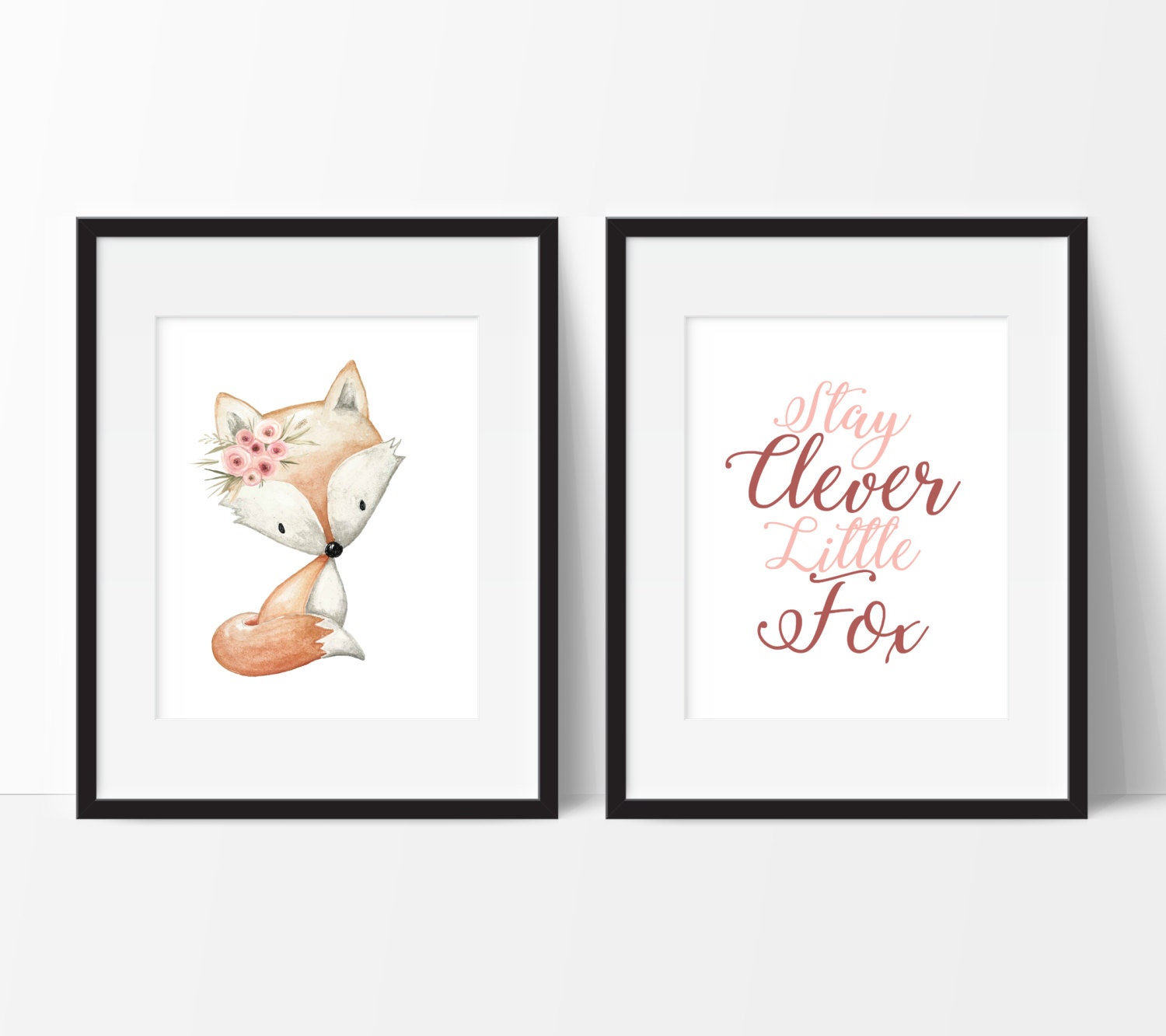 Woodland Nursery Wall Art, Stay Clever Little Fox, Animal Prints, Set Of 2