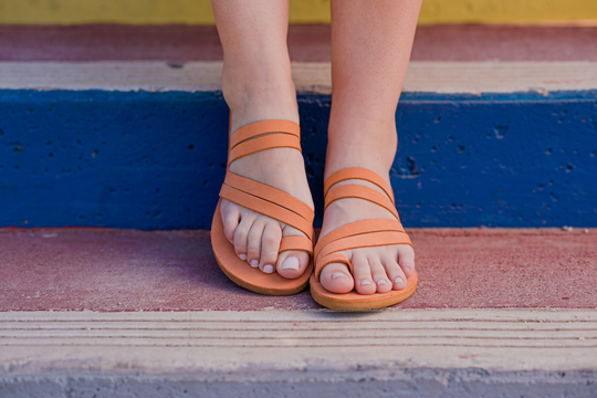 Knosos Orange Nubuck, Full Strap Sandal, Handmade Greek Leather Sandals, Odyssey