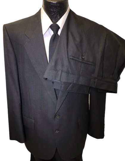Vintage 90's Dimitri Men's Black Atomic Stripe Wool Suit Blazer 42 R Pants 38/31