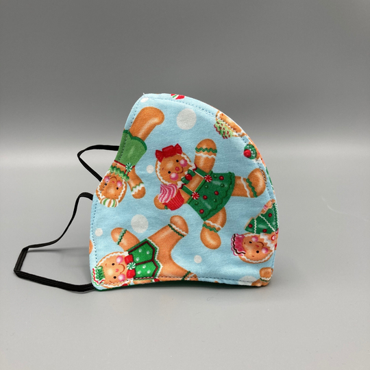 Reversible Face Mask, 3 Layer Gingerbread Man, Green