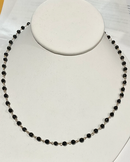 Brand New 14K Gold Faceted Black Onyx Bead Necklace