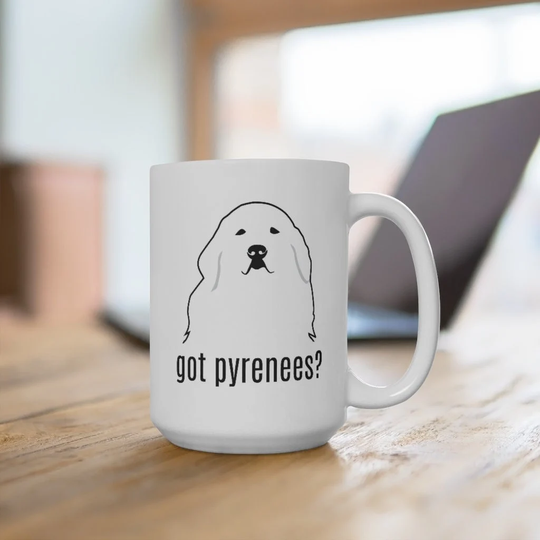 Great Pyrenees Mug, White Ceramic Funny Dog Coffee Cup, Lover Gift, 15Oz