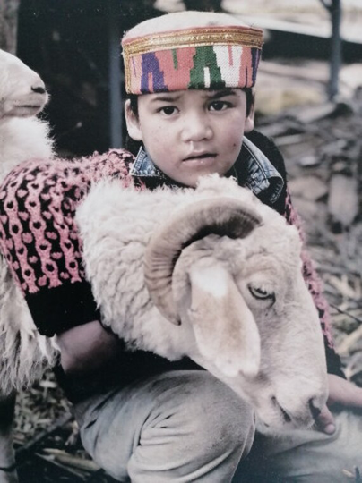 Vintage Original Photo Unknown Artist Year Ca 1990 " Boy With Sheep"