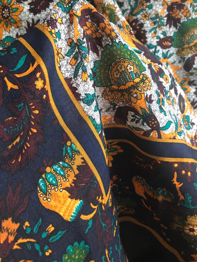 Bohemian Scarf, Wrap, Cotton Blend, Navy, Gold, Burgundy, Emerald Green - Floral Abstract Head Jacket, 35x35 Unisex