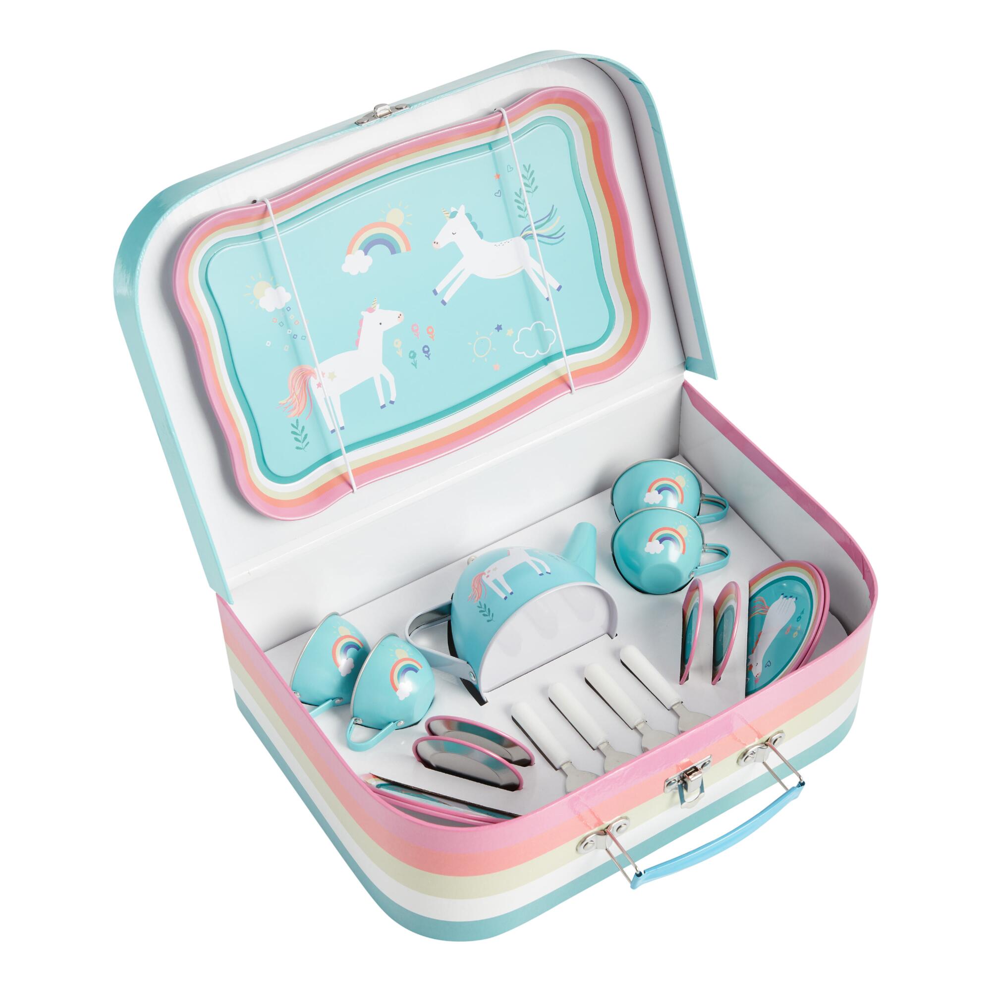 Unicorn Tin Tea Set in Carrying Case by World Market