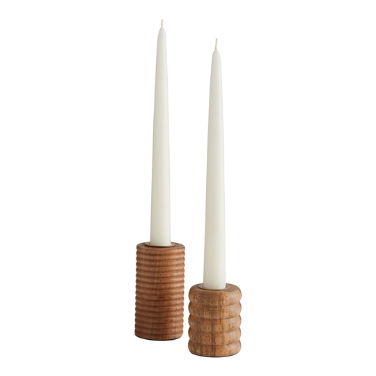Mango Wood Stacked Ring Taper Candle Holder: Brown by World Market