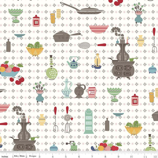 Cook Book Wallpaper Quilting Fabric By Lori Holt For Riley Blake Designs, Cotton Fabric, Sold in 1/2 Yd Increments, C11750-Multi