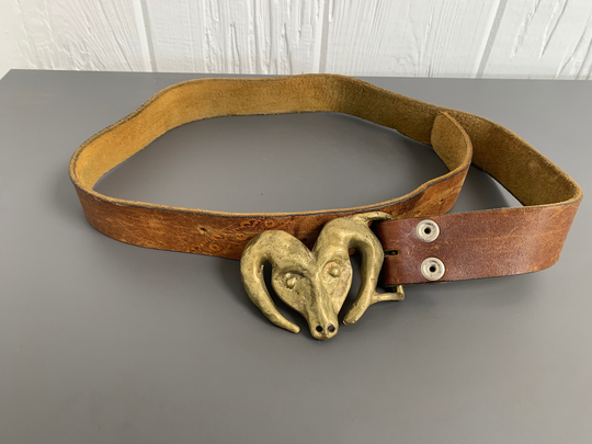 Vintage Hippy Jean Belt Rams Head Mens Large Statement Buckle With Heavy Brass Unique Piece