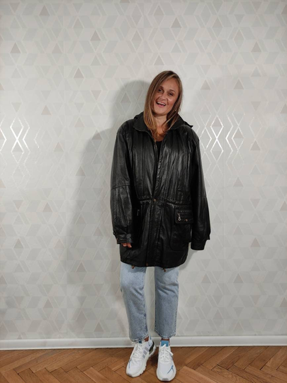 Vintage Leather Mens Parka Jacket Black Winter Coat