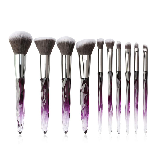 10Pcs Cosmetics Foundation Blending Blush Face Powder Lip Brush Cosmetic Tool - purple + brown white brush hair
