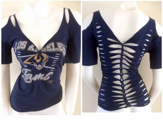 Rams Football Cut Weave Cold Shoulder T-Shirt Top