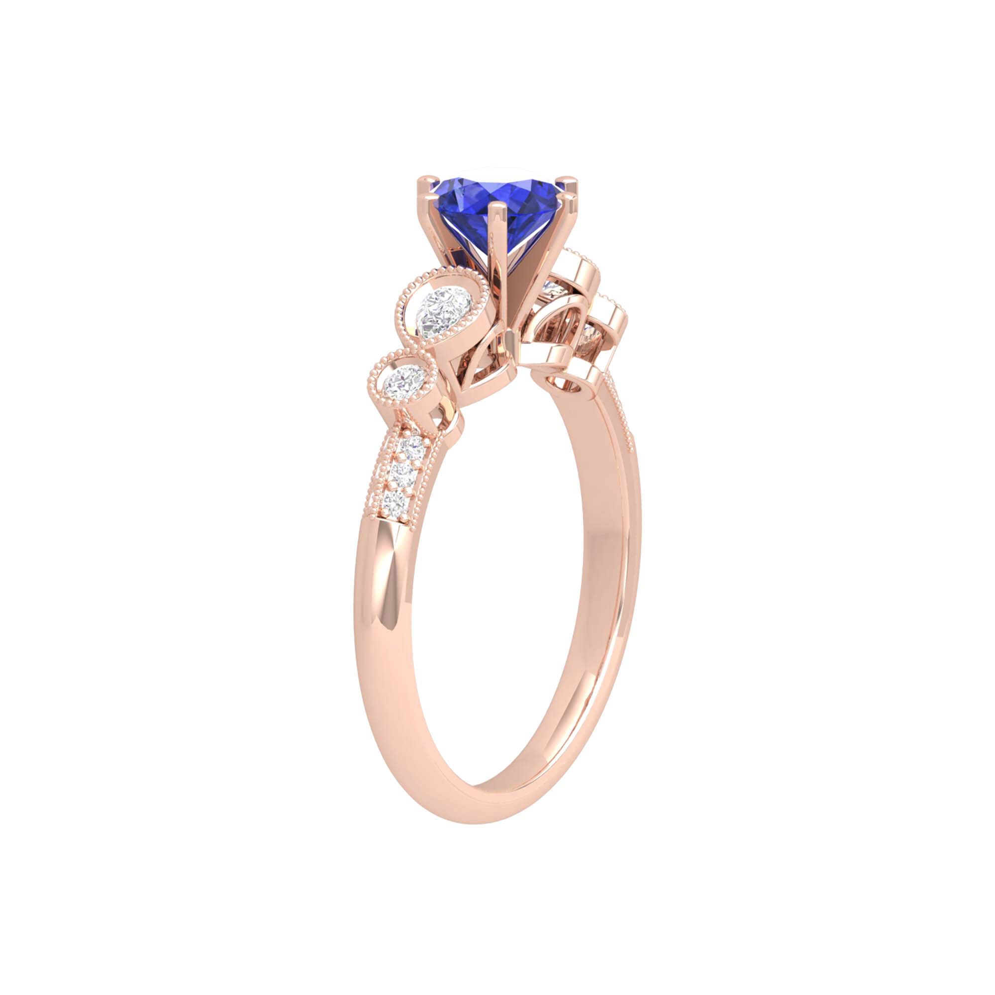 Victorian Tanzanite Wedding Ring, Solid Gold Antique Art Nouveau Engagement Rose Rings For Women