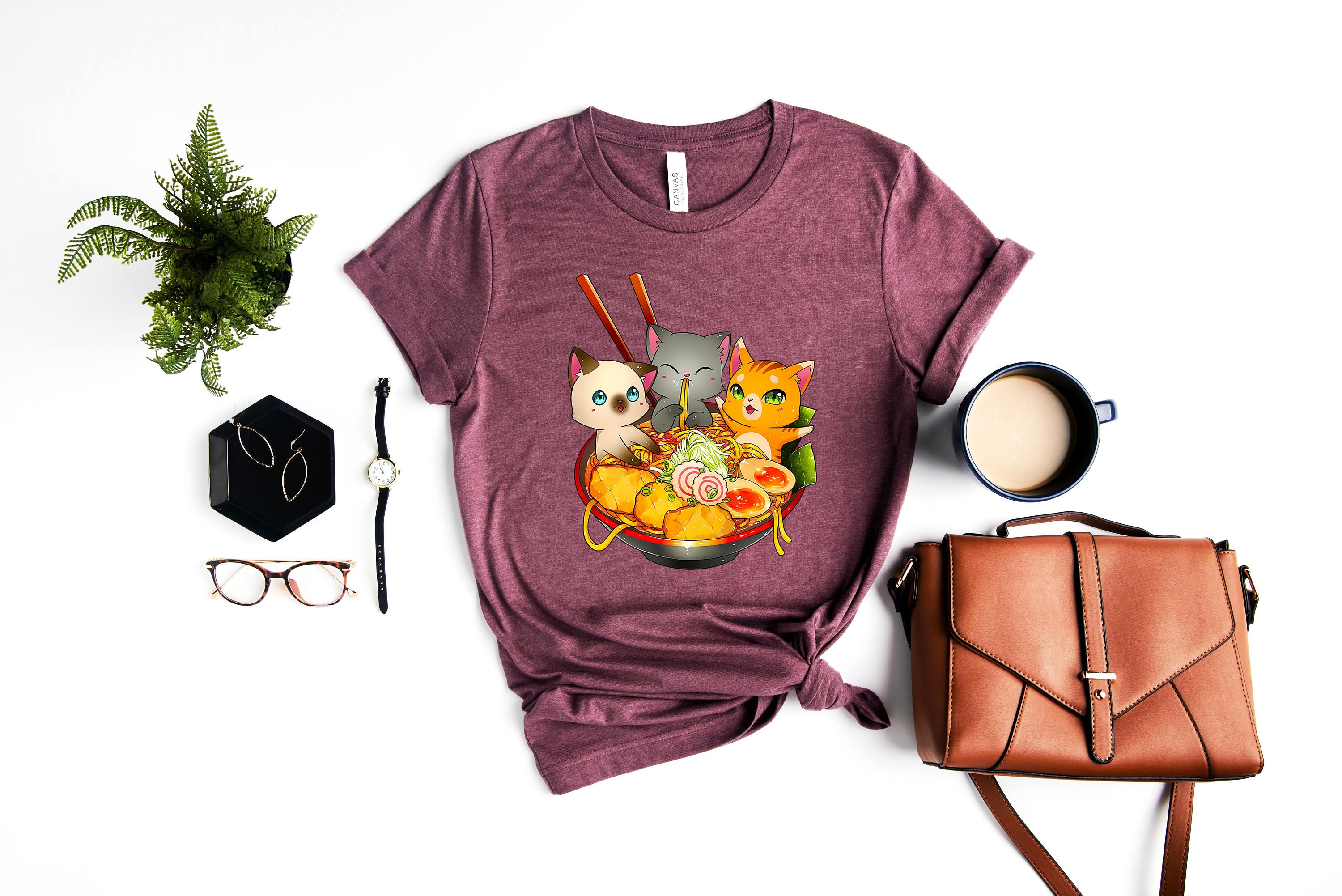 Ramen Cat Outfit - Sweet Kawaii Apparel Funny Three Kitty Clothing Fun Noodles Clothes Lover Gift Cool Japanese Food T-Shirt