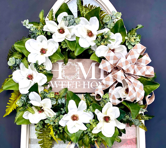 Magnolia Wreath, Everyday White Magnolias, Spring Summer Door Hanger, Magnolias Home Decor
