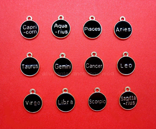 12 Astrological Zodiac Birth Sign 15mm X 12mm 2mm Gold On Black Cameo Pendants Lot For Costume Jewelry Or Crafts Earrings Necklaces
