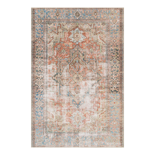 Terracotta and Blue Distressed Persian Style Lauren Area Rug: Orange - Polyester - 5' x 8' by World Market