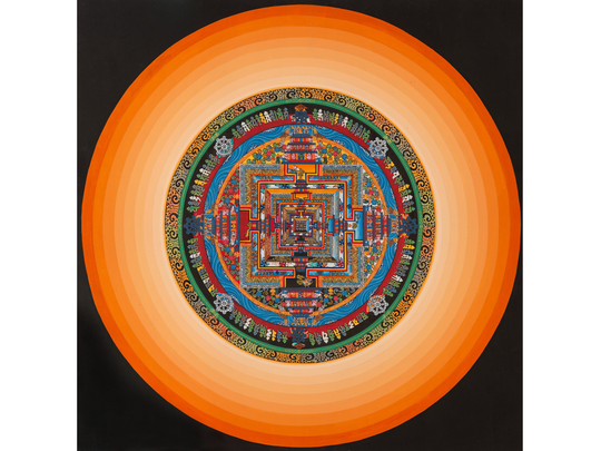 Kalachakra Mandala With Orange Halo | Wall Decoration Painting Art For Meditation & Good Luck To House