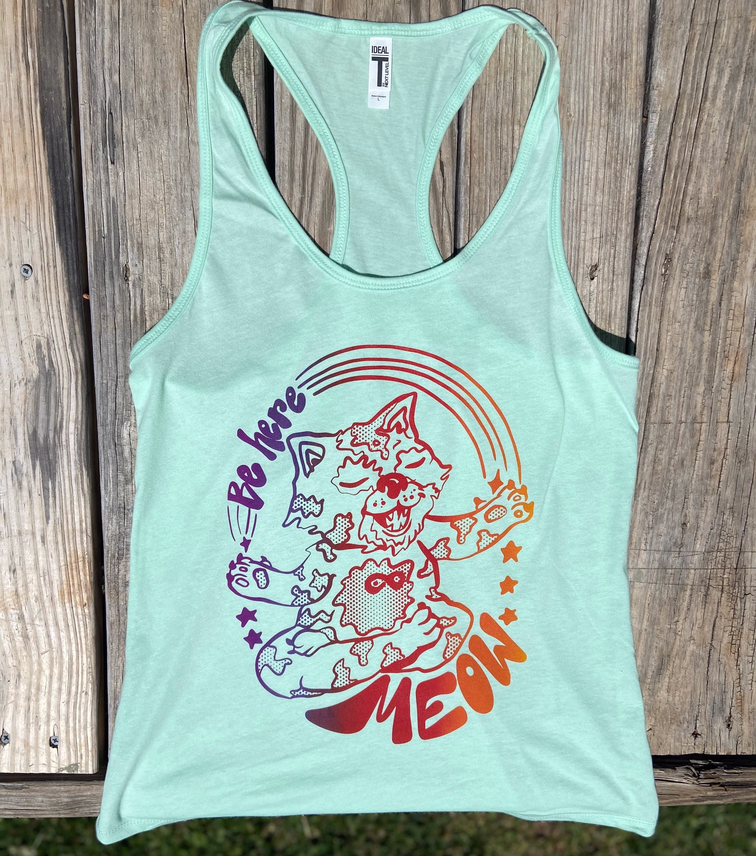Be Here Meow Cat Yoga Racer Back Tank Top
