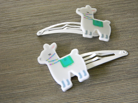 Llama Hair Clips Set Of Two, White Clips, Metal Snap Barrette 50mm, Alpaca