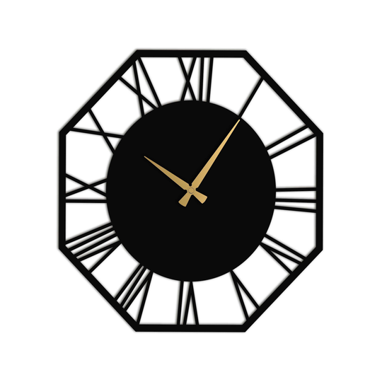 Octagon Metal Black Wall Clock | Art 20"X20" | 50cm X 50cm