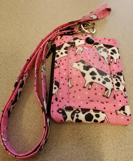 Super Cute Pink Moomoo Cow & Milk Print Id Wallet Key Chain/Lanyard