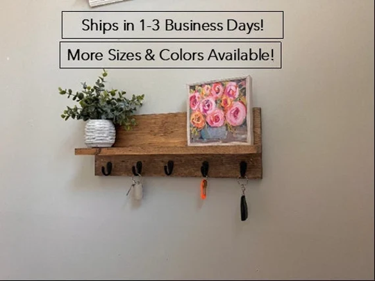 Mug Hooks With Shelf | The Chs Rustic Wood Wall Mounted Display Hook Organizer Coat Key Rack Holder Coffee