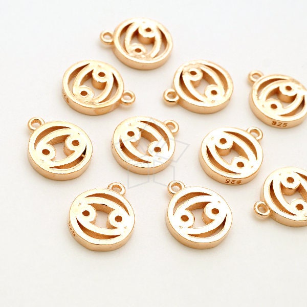 Sv-245-Rg/1 Pcs - Zodiac Sign Symbol Charms, Constellation, Cancer, The Crab, June, July Birthday, Rose Gold Plated 925 Sterling Silver
