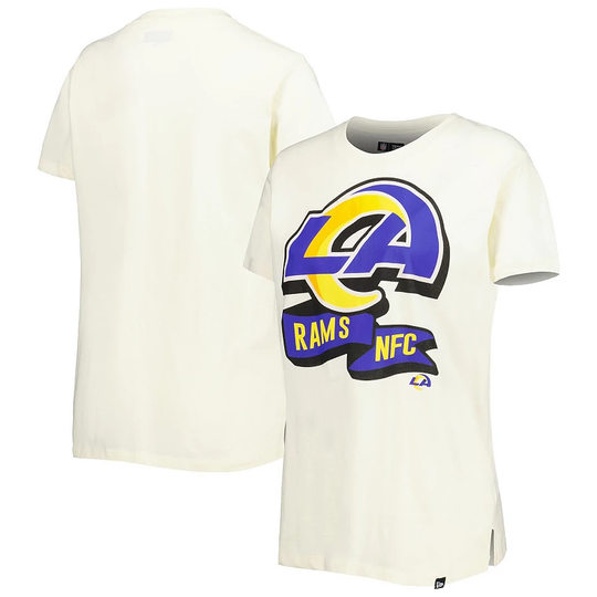 Women's New Era Cream Los Angeles Rams Chrome Sideline T-Shirt, Size: 2XL, Beige Over
