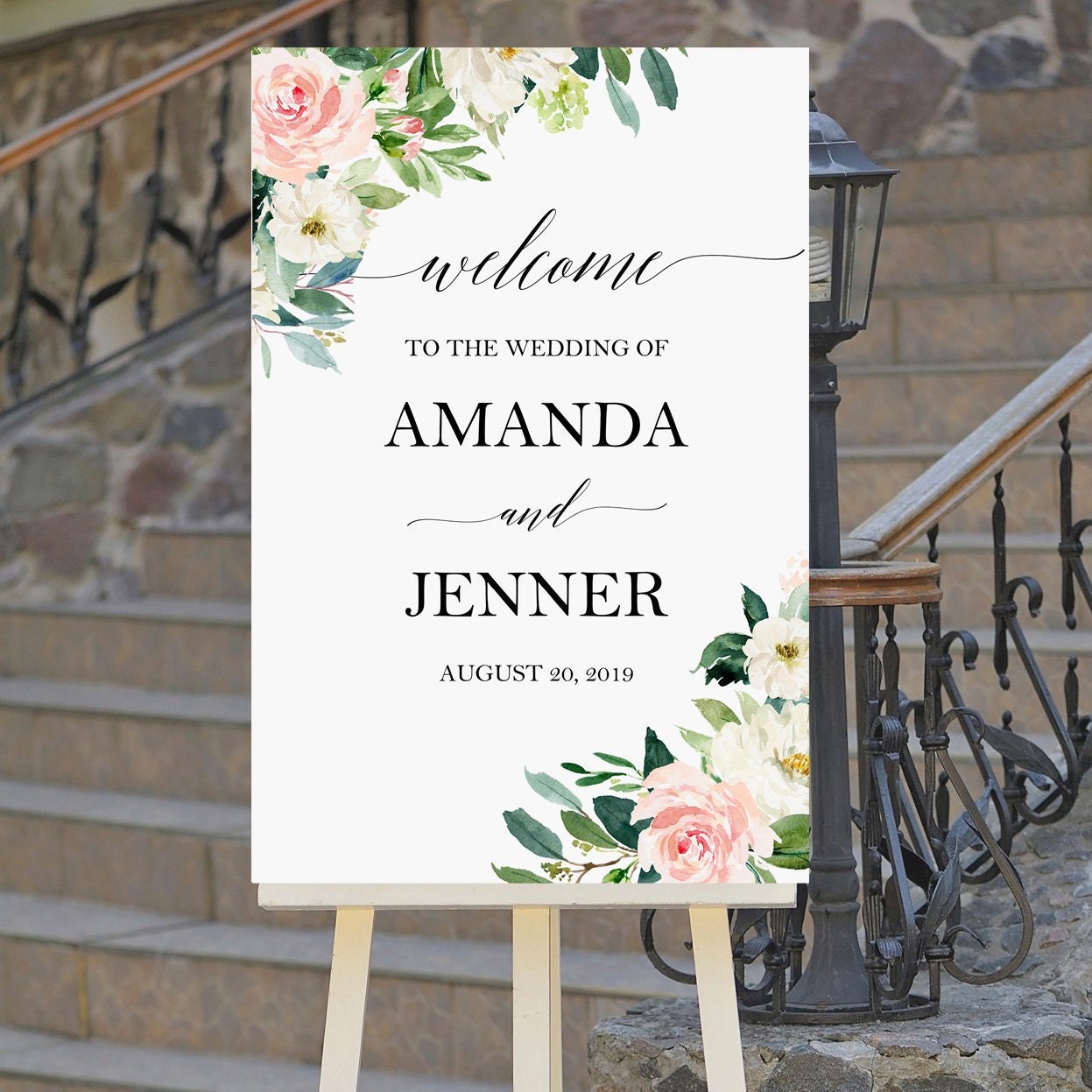 Blush Printed Wedding Welcome Birthday Sweet 16 Bat Mitzvah - Elegant Floral Sophia Collection