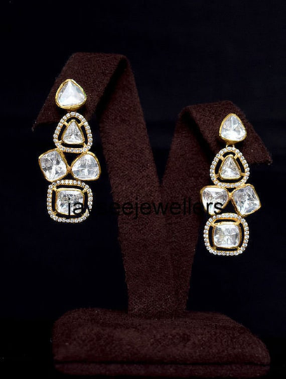 Polki Earring Diamond Solid 925 Sterling Silver Dangle Jewelry Women Gift For Her On Sale