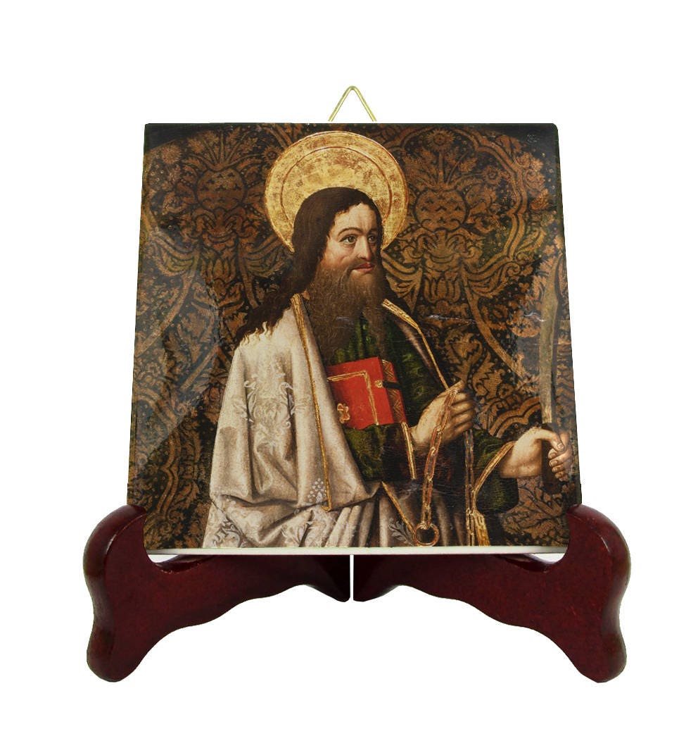 Saint Bartholomew Icon On Tile - St Christian Saints Serie Saint Art Handmade in Italy Catholic